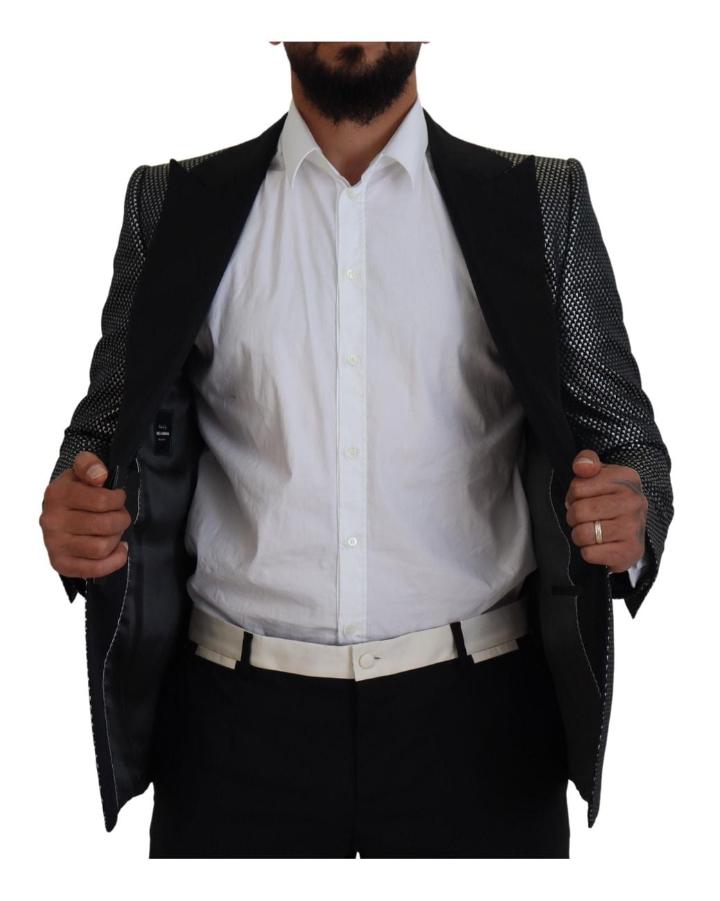 Dolce & Gabbana Black Elegant Jacquard Single Breasted Blazer for men