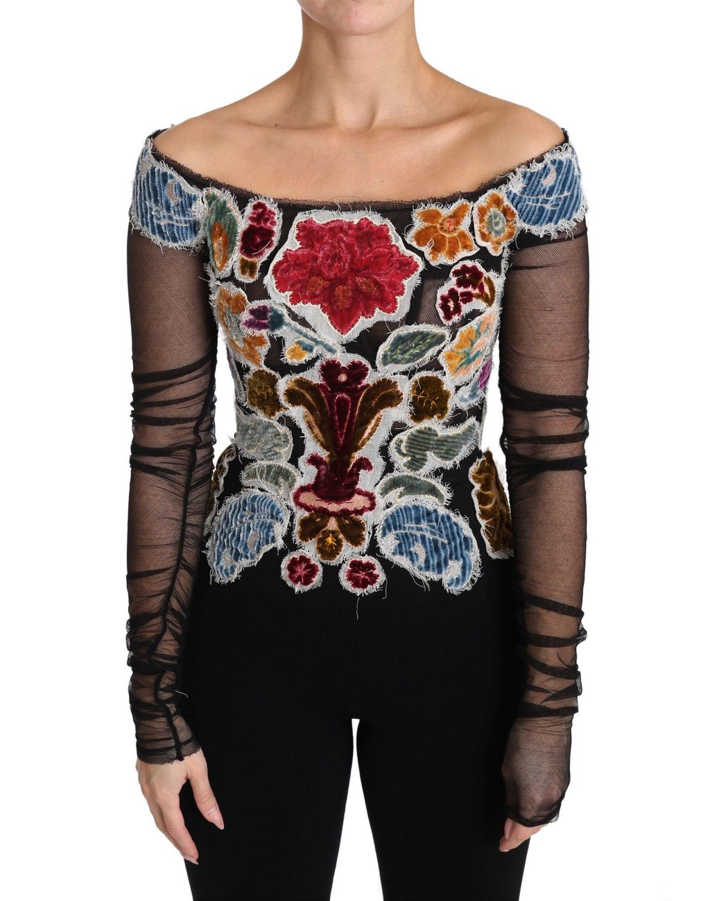 Dolce & Gabbana Multicolor Floral Ricamo Top T-Shirt Blouse