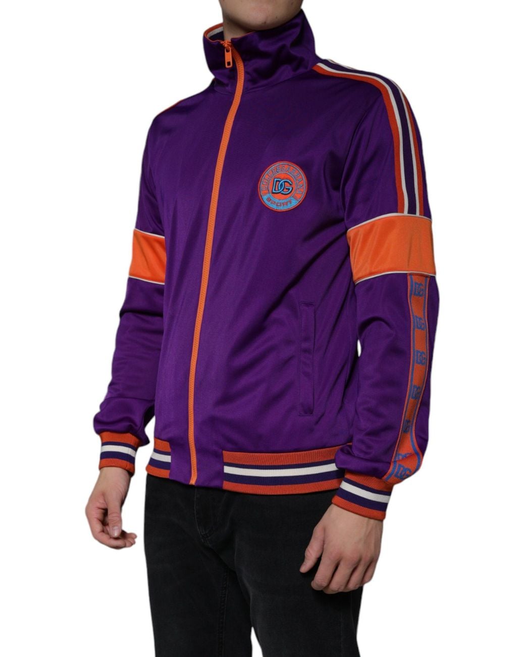 Dolce & Gabbana Purple Polyester Full Zip Long Sleeve Sweater for men