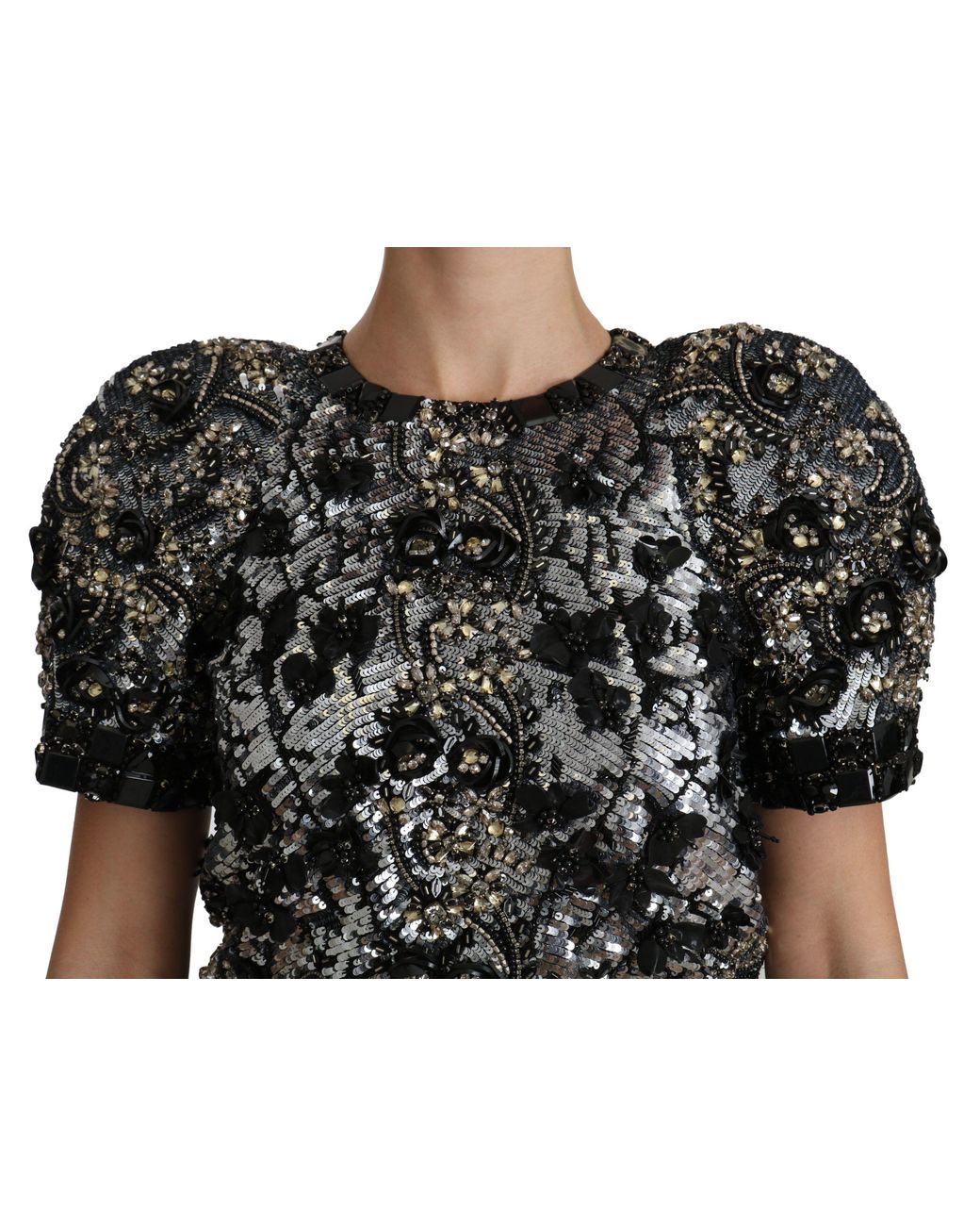 Dolce & Gabbana Dolce Gabbana Black Sequined Crystal Embellished Top Blouse
