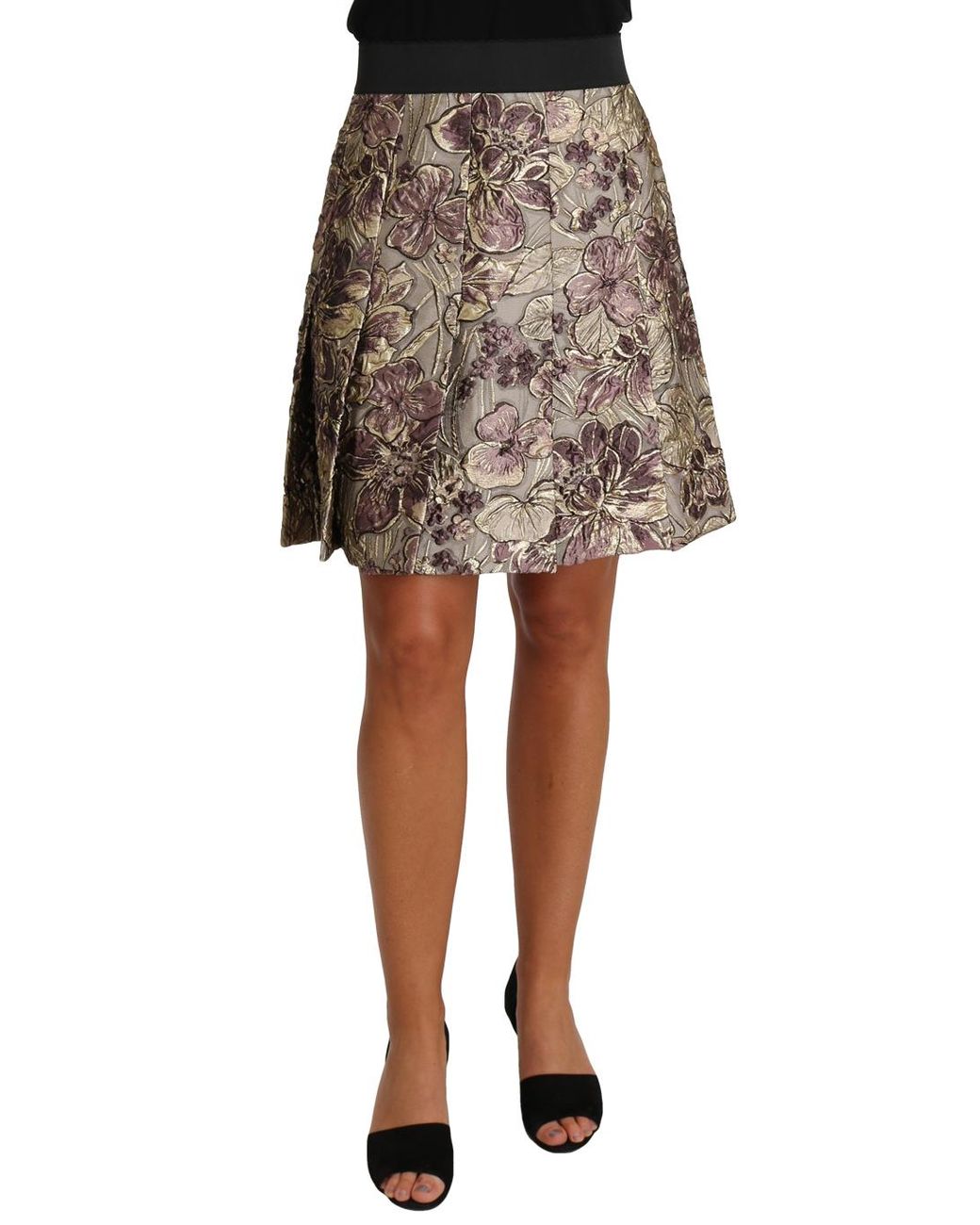 Dolce & Gabbana Black A-Line Mini Floral Print Jaquard Skirt