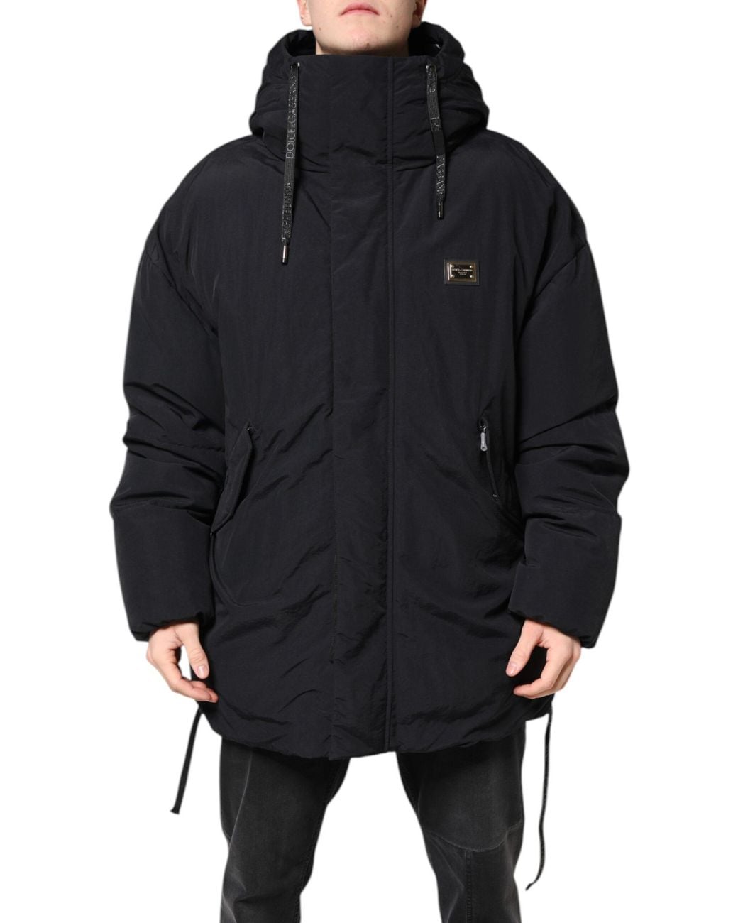 Dolce & Gabbana Black Nylon Full Zip Hooded Parka Jacket for men