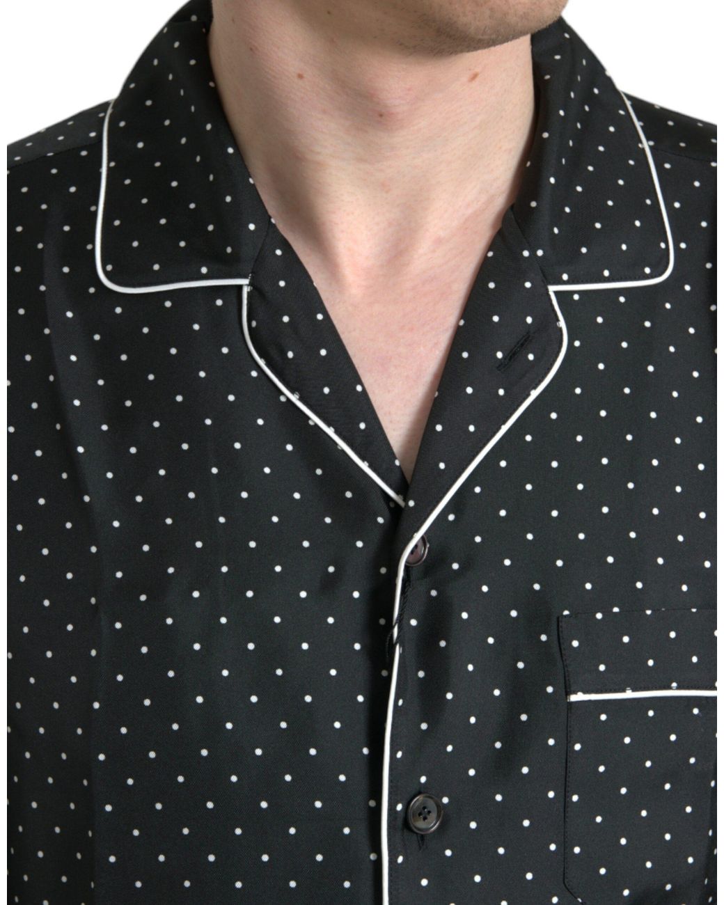 Dolce & Gabbana Black Polka Dot Silk Long Sleeve Shirt for men