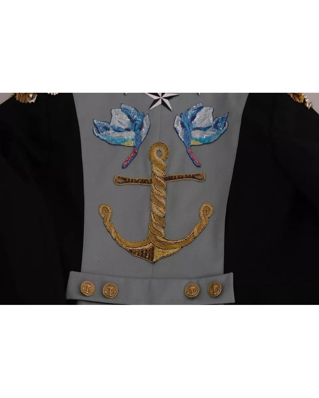 Dolce & Gabbana Black Blue Button Crystal Embellished Cotton Jacket