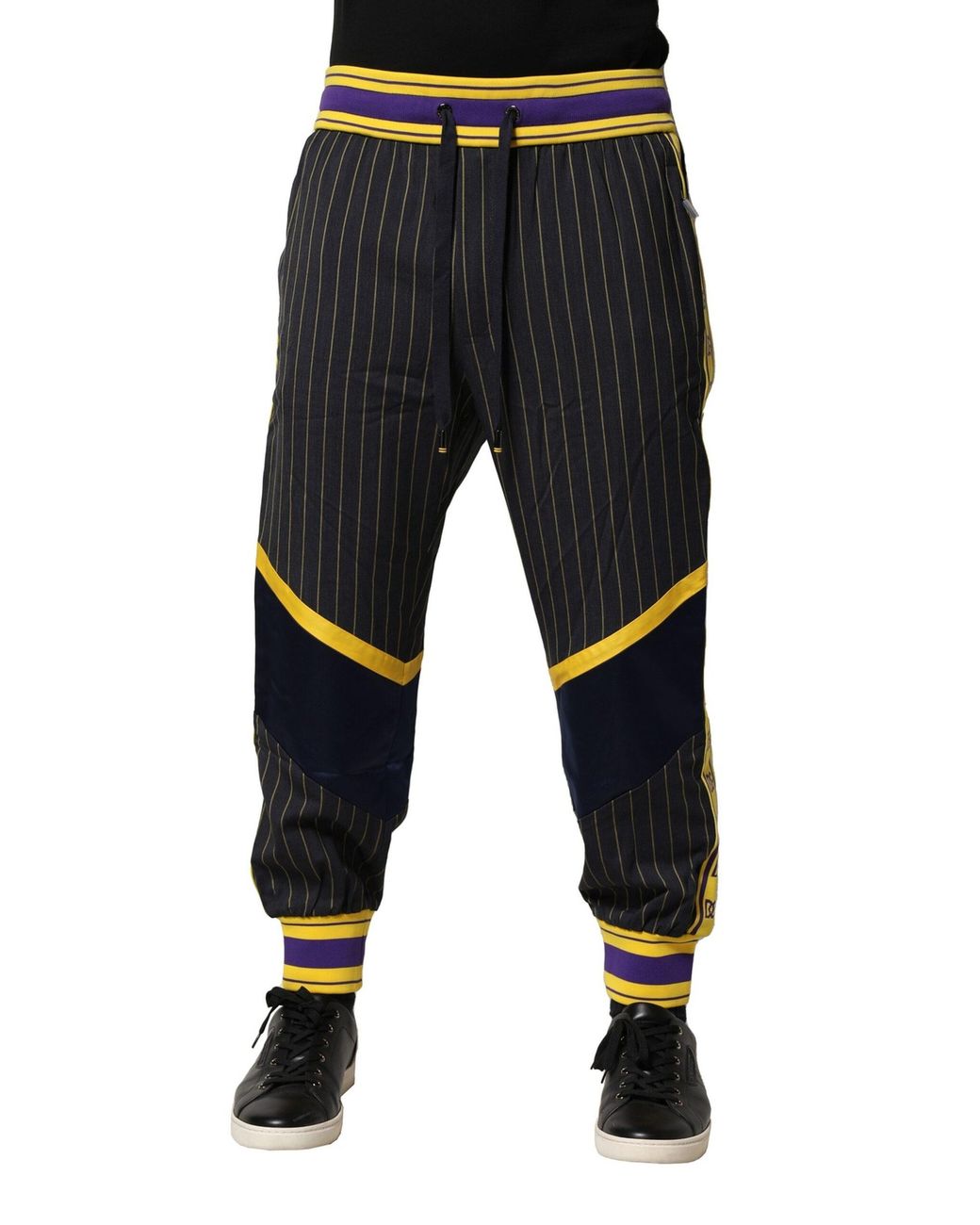 Dolce & Gabbana Black Stripes Wool Jogger Pants for men