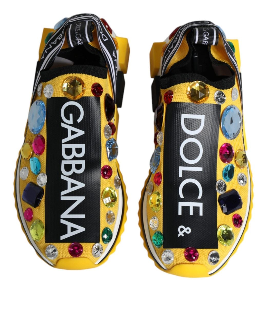 Dolce & Gabbana Yellow Sorrento Crystals Low Top Sneakers Shoes