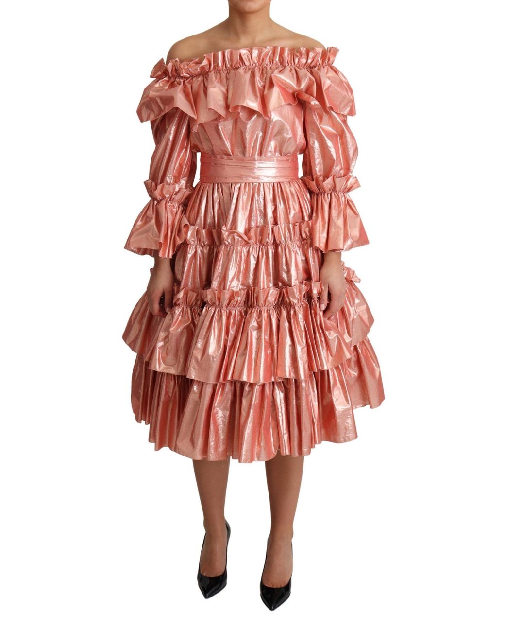 Dolce & Gabbana Red Ruffled Silk Cotton Gown Dress