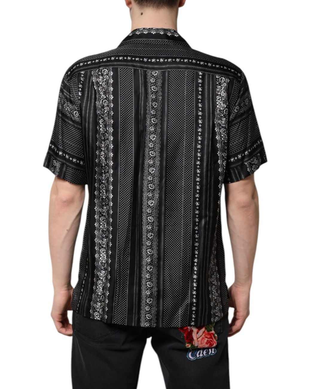 Dolce & Gabbana Black Silk Floral Print Short Sleeves Shirt for men