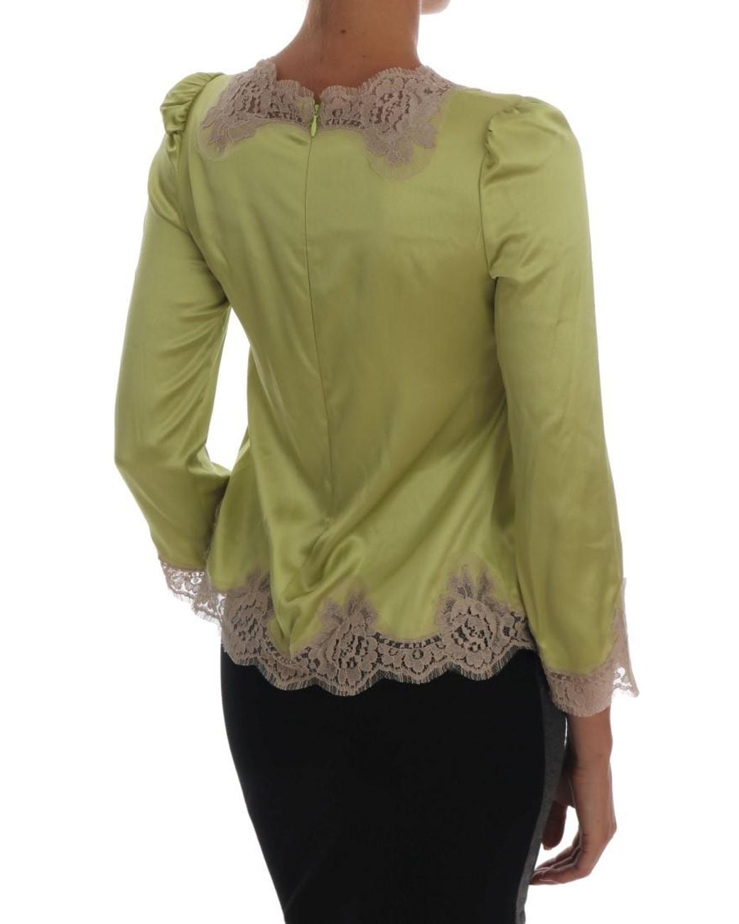 Dolce & Gabbana Green Silk Stretch Blouse Top