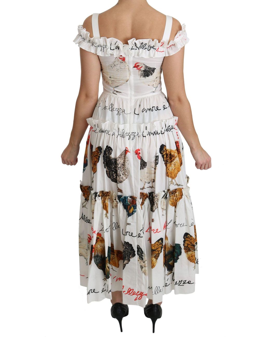 Dolce & Gabbana White Rooster Sheath Midi Cotton Dress