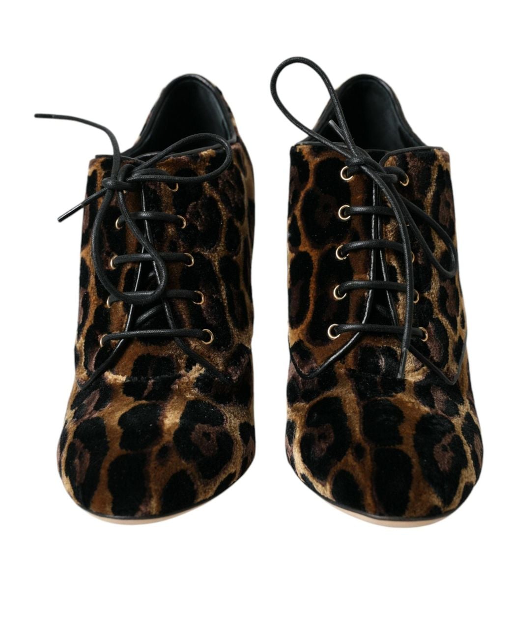 Dolce & Gabbana Black Leopard Hair Lace Up Booties Shoes