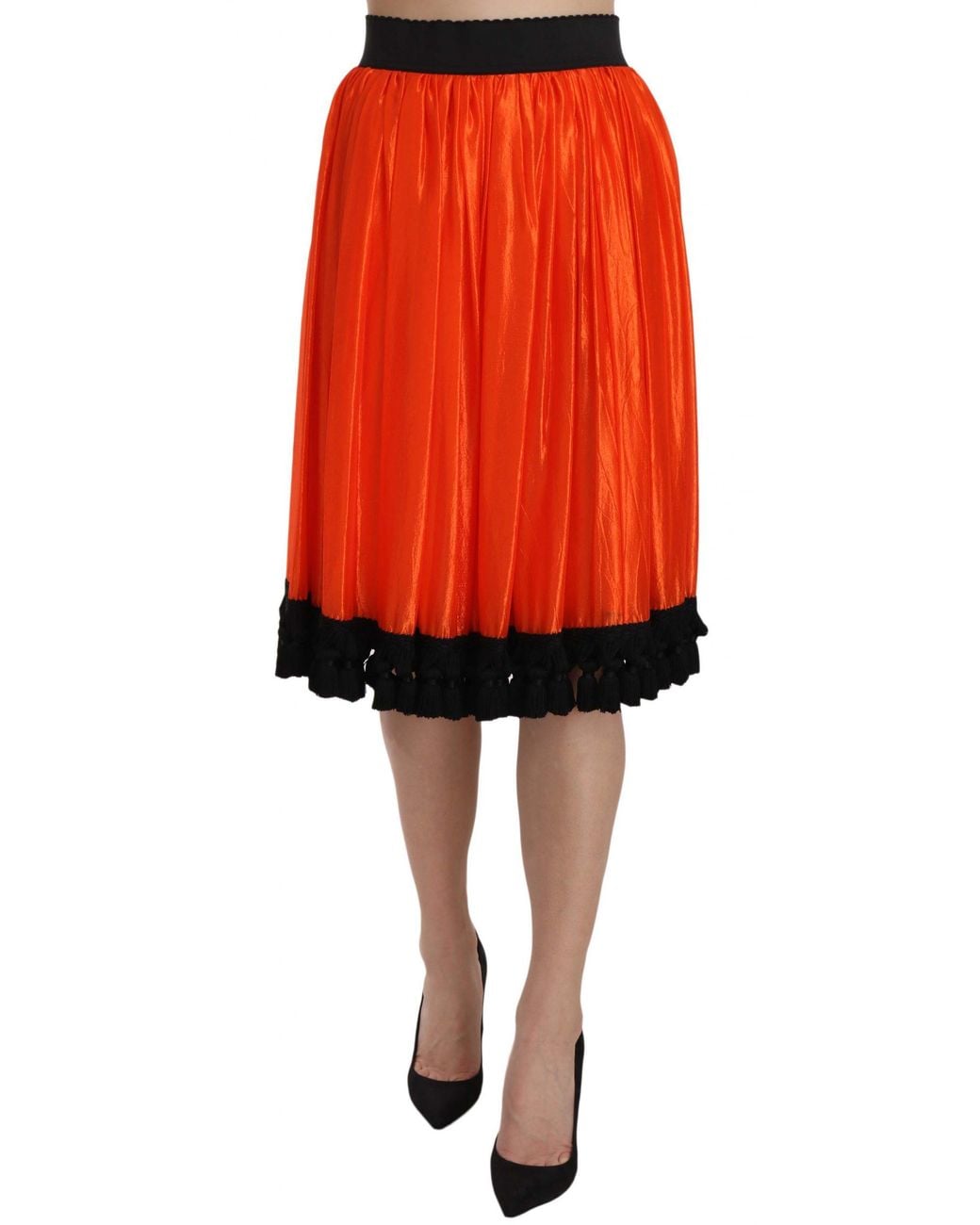 Dolce & Gabbana Orange High Waist Knee Length Skirt Nylon Silk