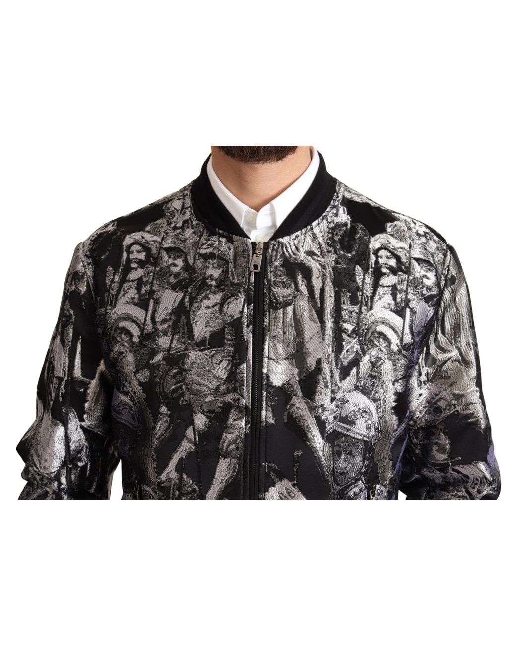 Dolce & Gabbana Black Silver Puppi Motive Bomber Jacket for men