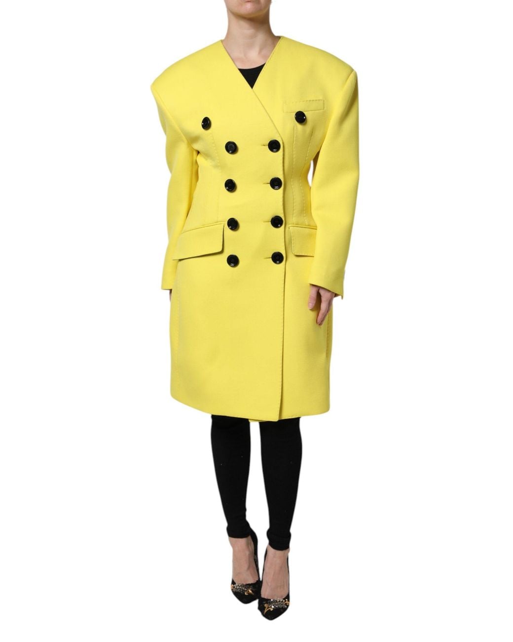Dolce & Gabbana Yellow Double Breasted Trench Coat Jacket