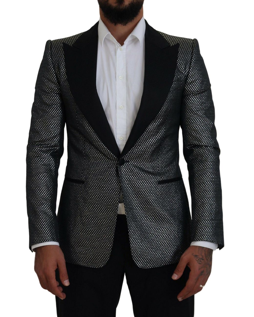 Dolce & Gabbana Black Elegant Jacquard Single Breasted Blazer for men