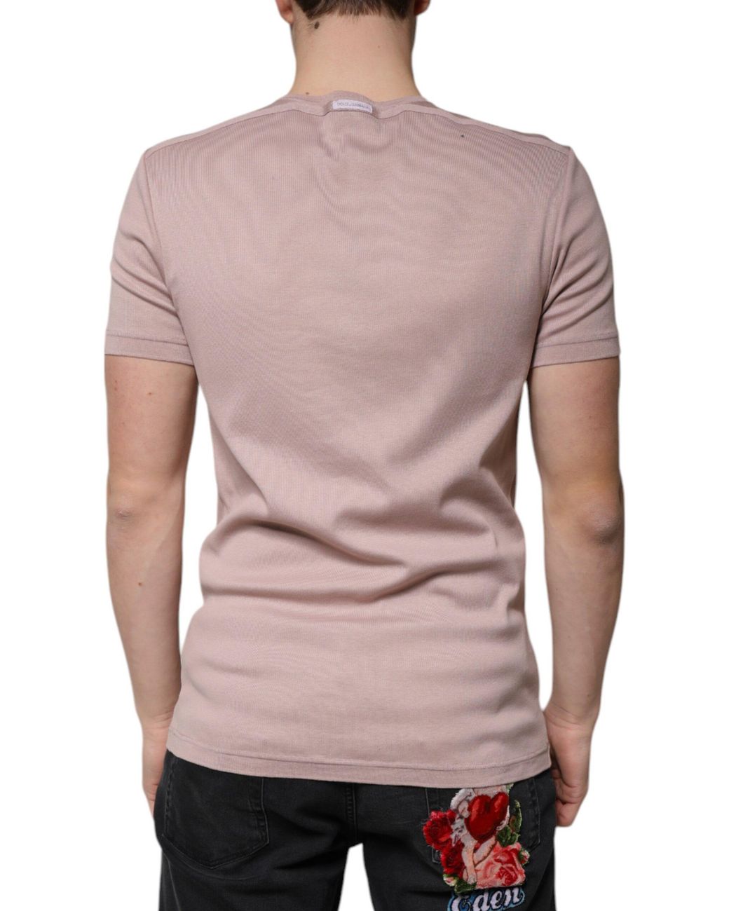 Dolce & Gabbana Pink Ribbed Crew Neck Tshirt Tsh87337 for men