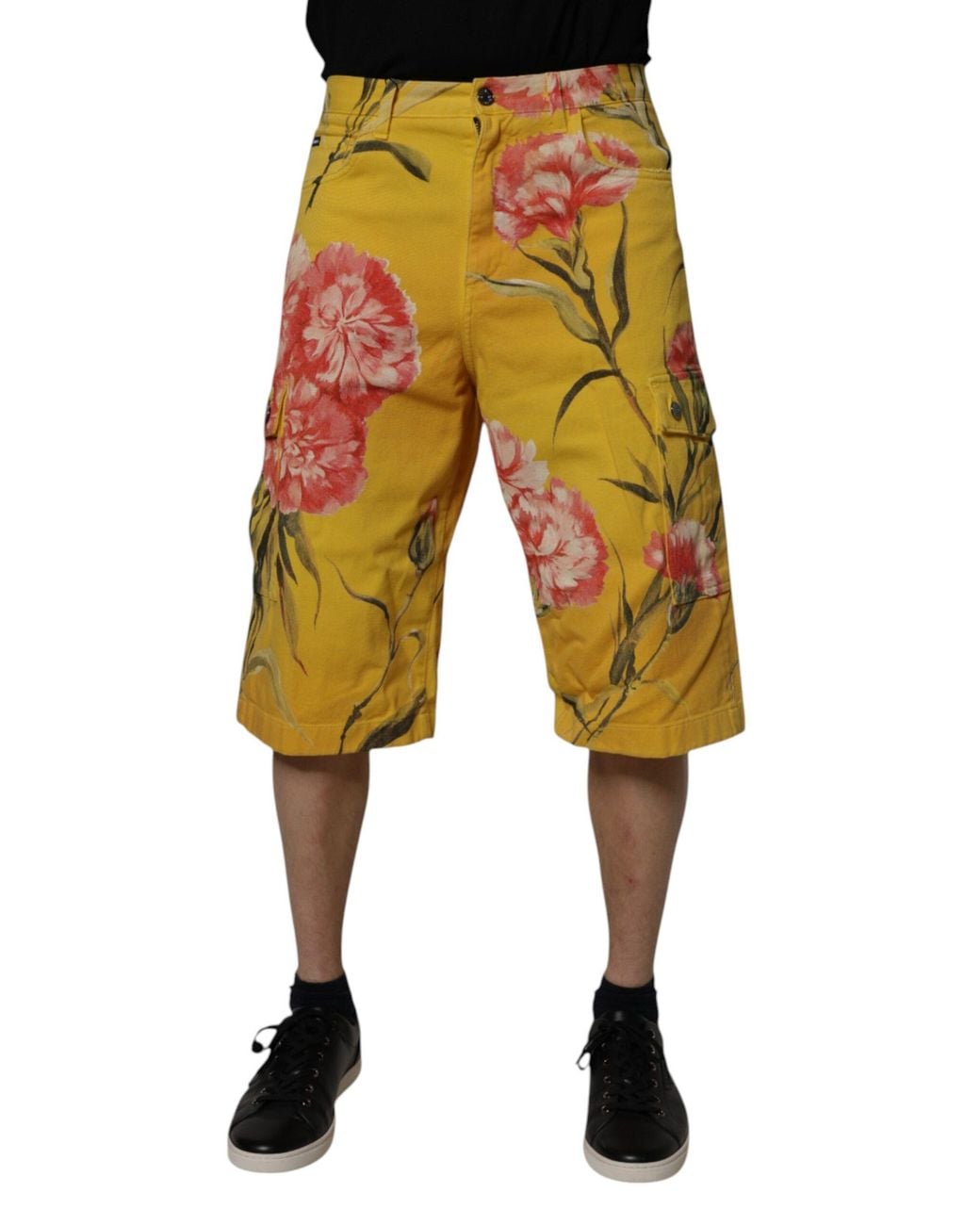 Dolce & Gabbana Yellow Floral Cargo Shorts for men