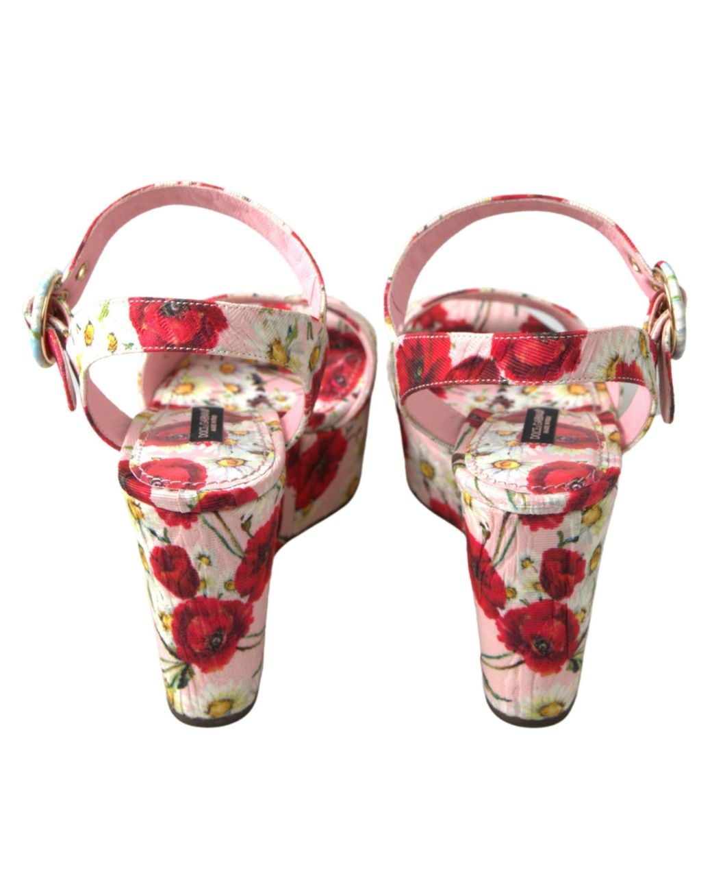 Dolce & Gabbana Black Floral Print Wedges Ankle Strap Sandals Cotton