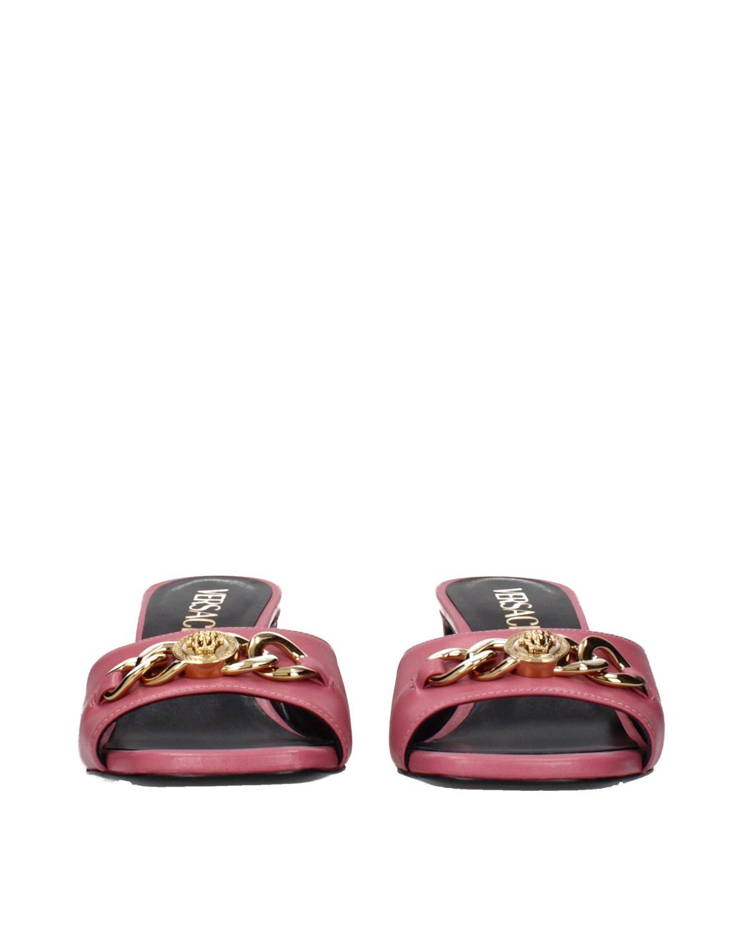 Versace Pink Leather Flat Sandals