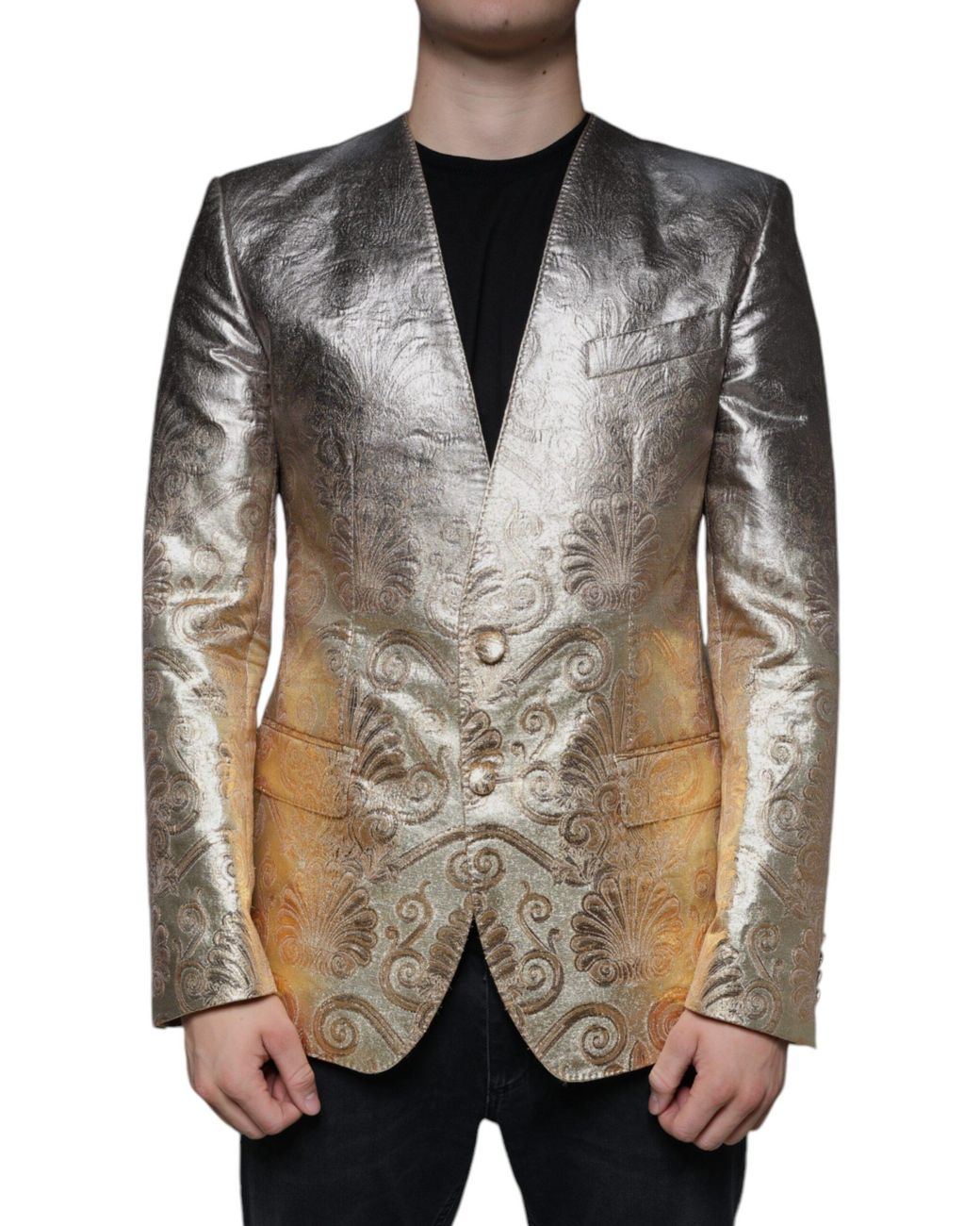 Dolce & Gabbana Gray Jacquard Single Breasted Dress Blazer for men