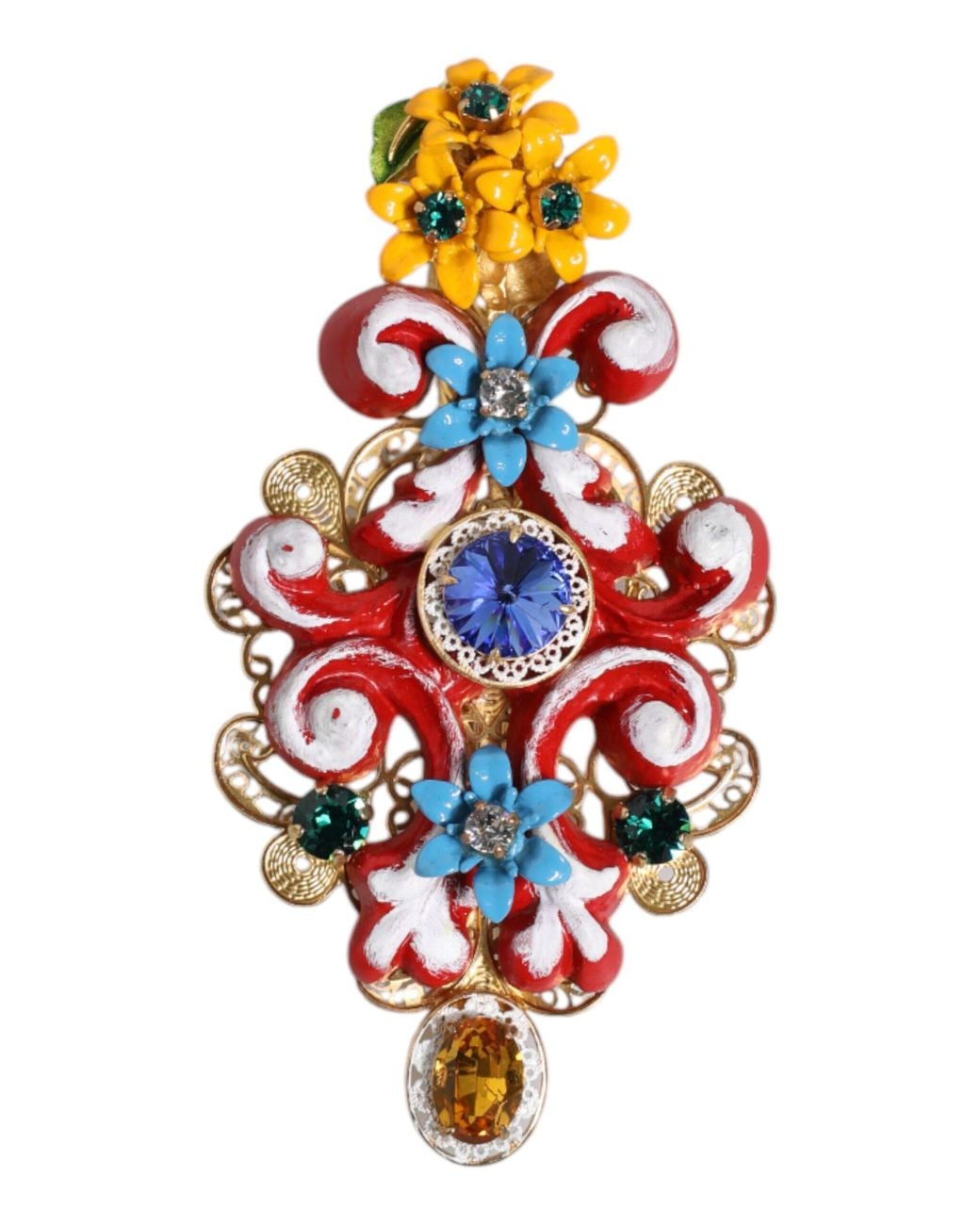 Dolce & Gabbana White Spring Carretto Brass Crystal Hair Clip