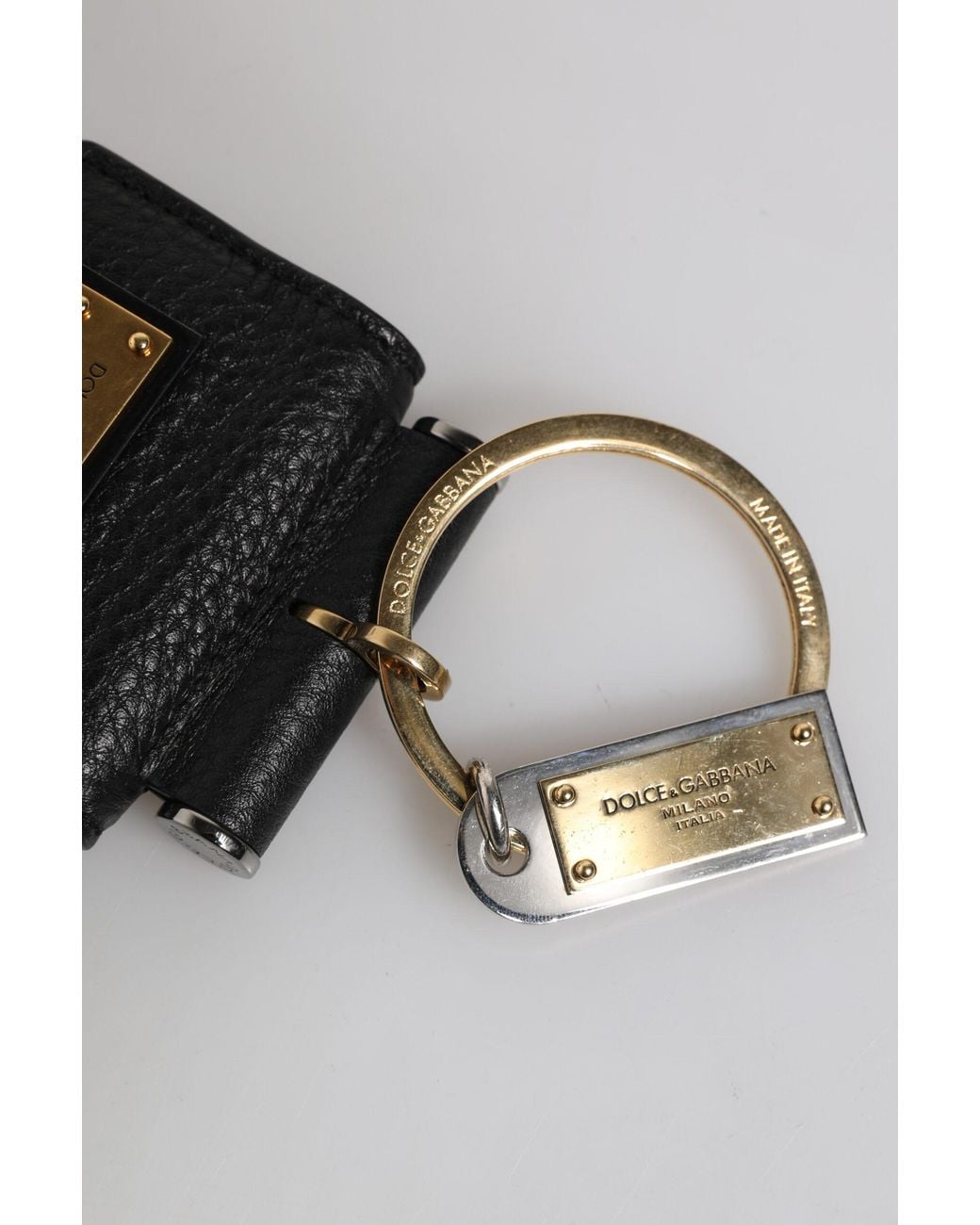 Dolce & Gabbana Black Leather Keychain With Metal Ring for men