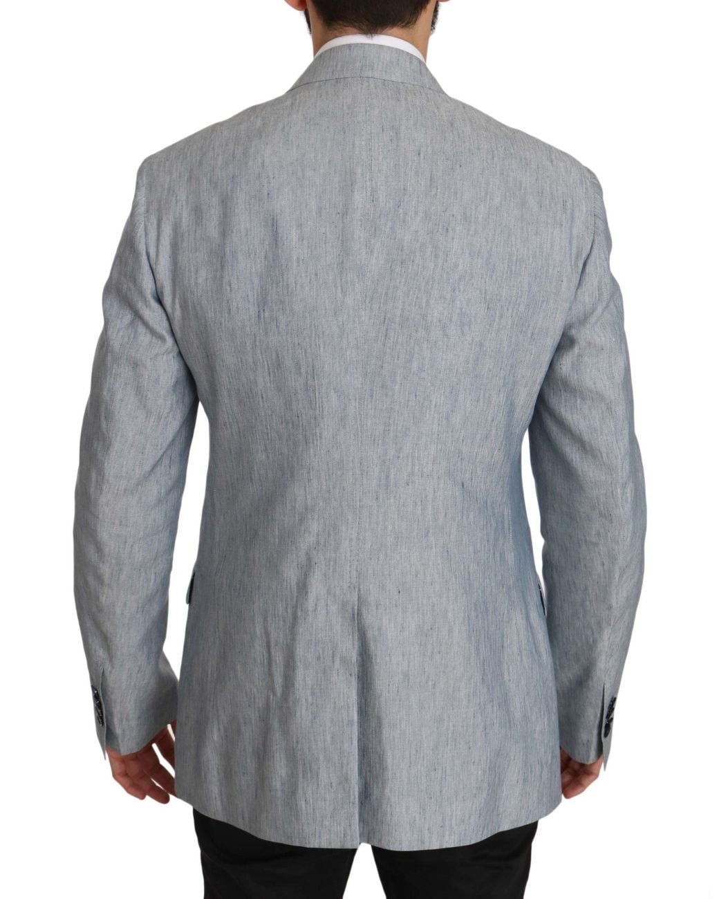 Dolce & Gabbana Gray Dolce Gabbana Blue Flax Napoli Jacket Coat Blazer for men