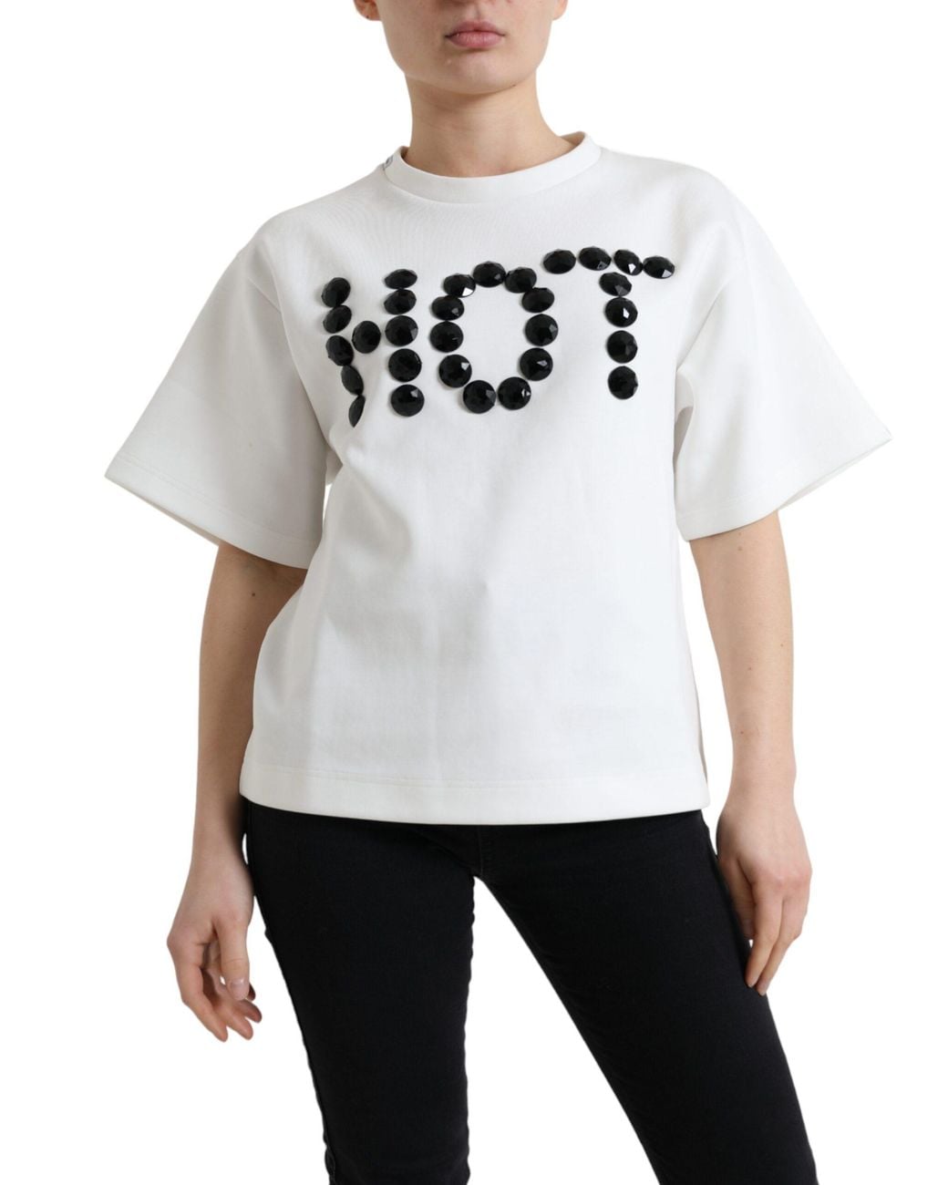 Dolce & Gabbana White T-Shirt Cotton Stretch Hot Crystal