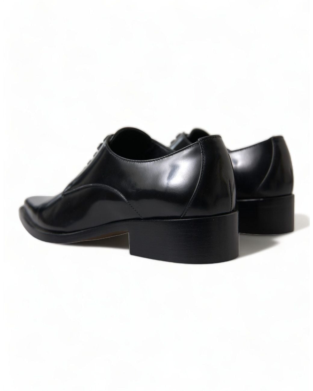 Dolce & Gabbana Black Leather Lace Up Formal Flats Shoes