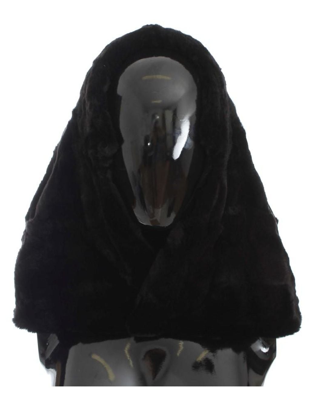 Dolce & Gabbana Black Weasel Fur Crochet Hood Scarf Hat