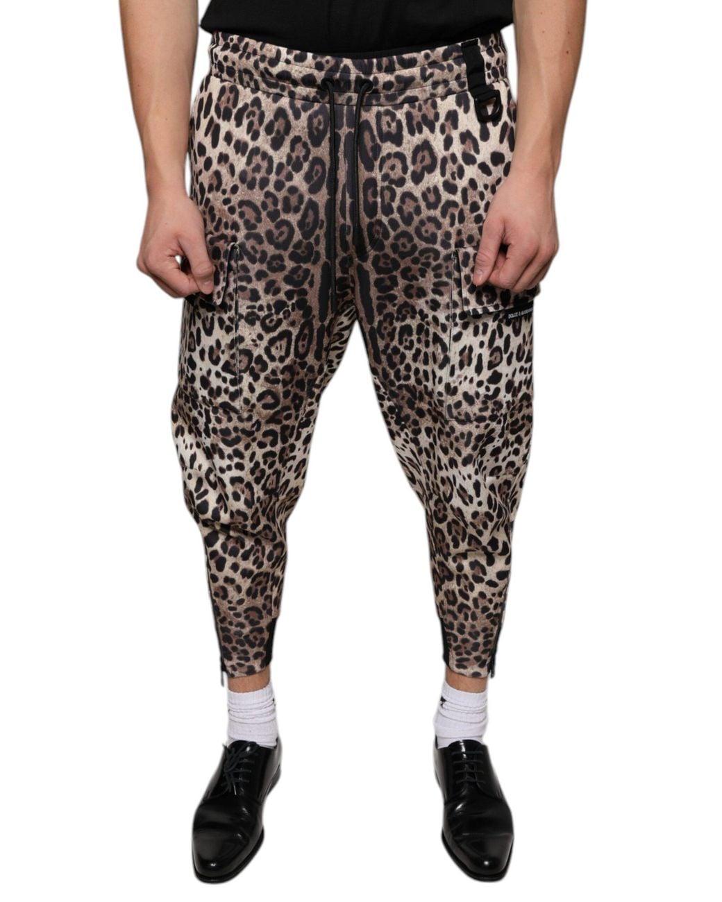 Dolce & Gabbana Black Leopard Polyester Jogger Pants for men