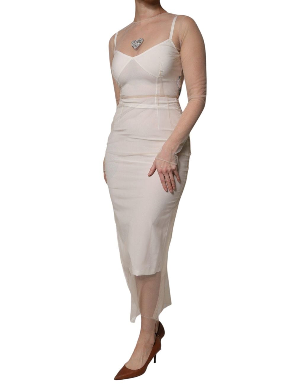 Dolce & Gabbana Natural Mesh Overlay Midi Dress