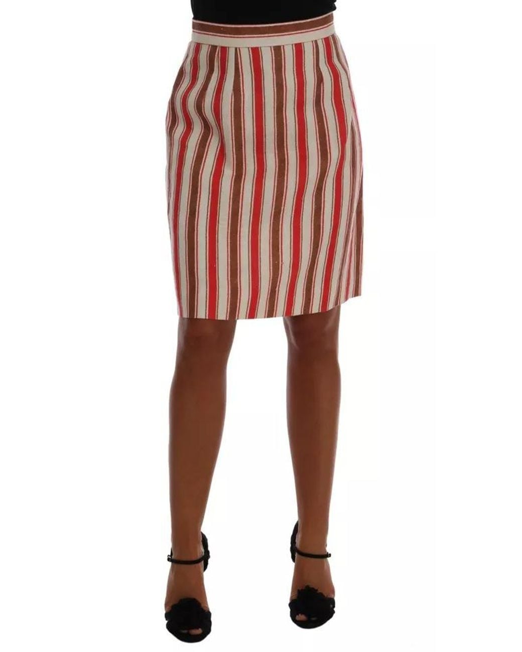 Dolce & Gabbana Red Portofino Stripes Cotton Midi Skirt