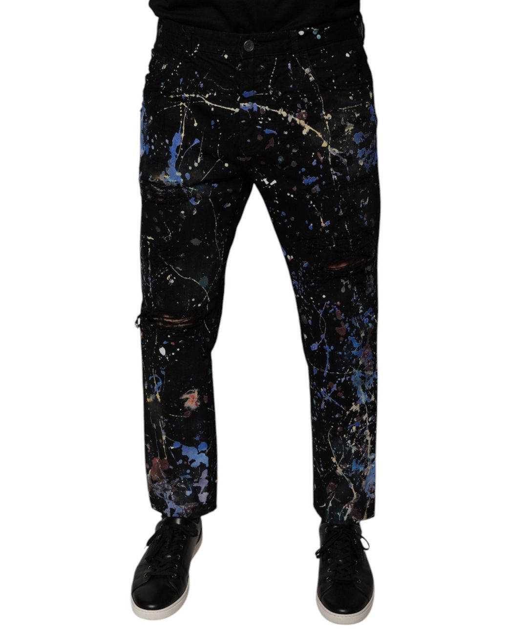 Dolce & Gabbana Black Color Splash Cotton Skinny Denim Jeans for men