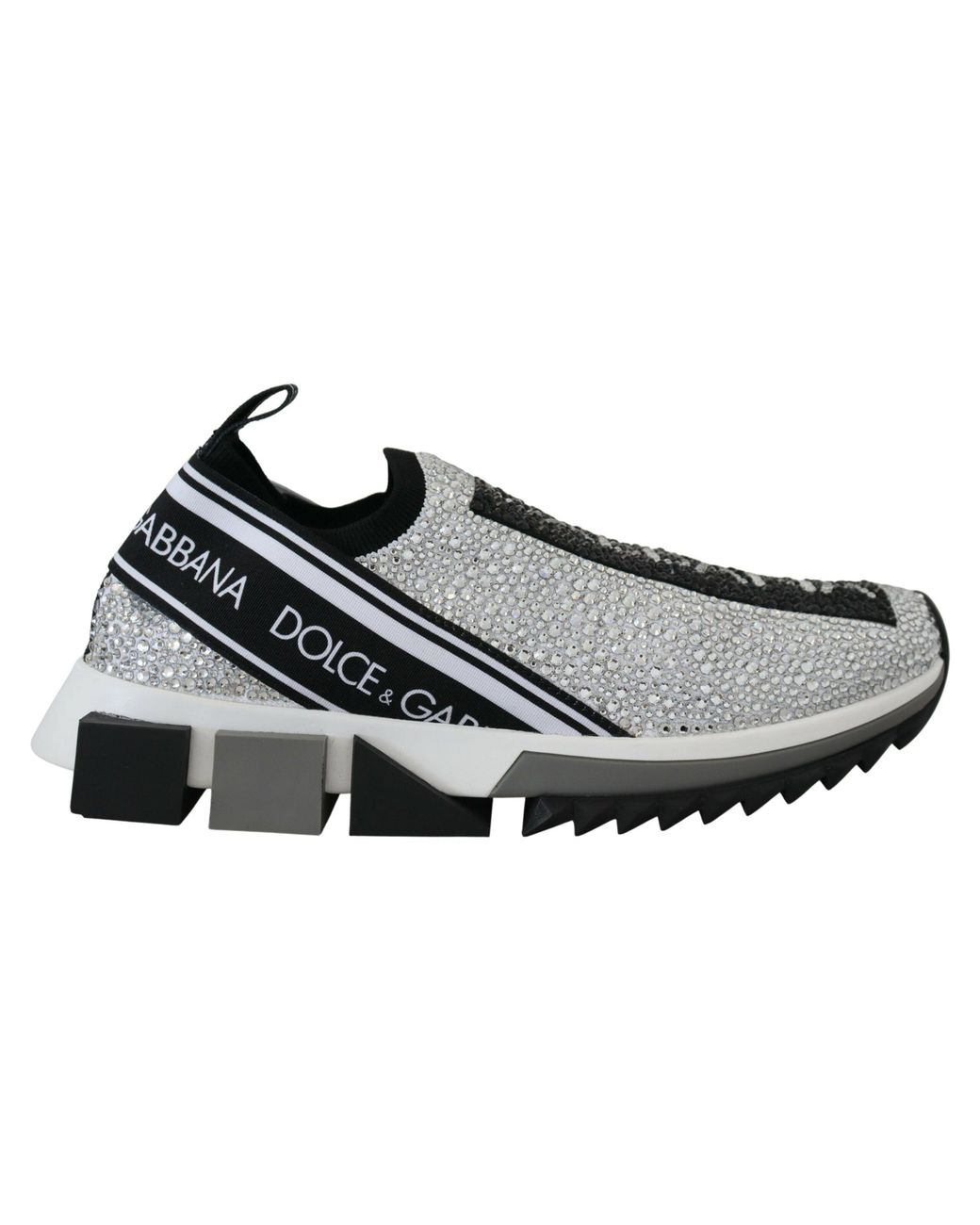 Dolce & Gabbana Black Silver Rhinestones Sorrento Sneakers Shoes
