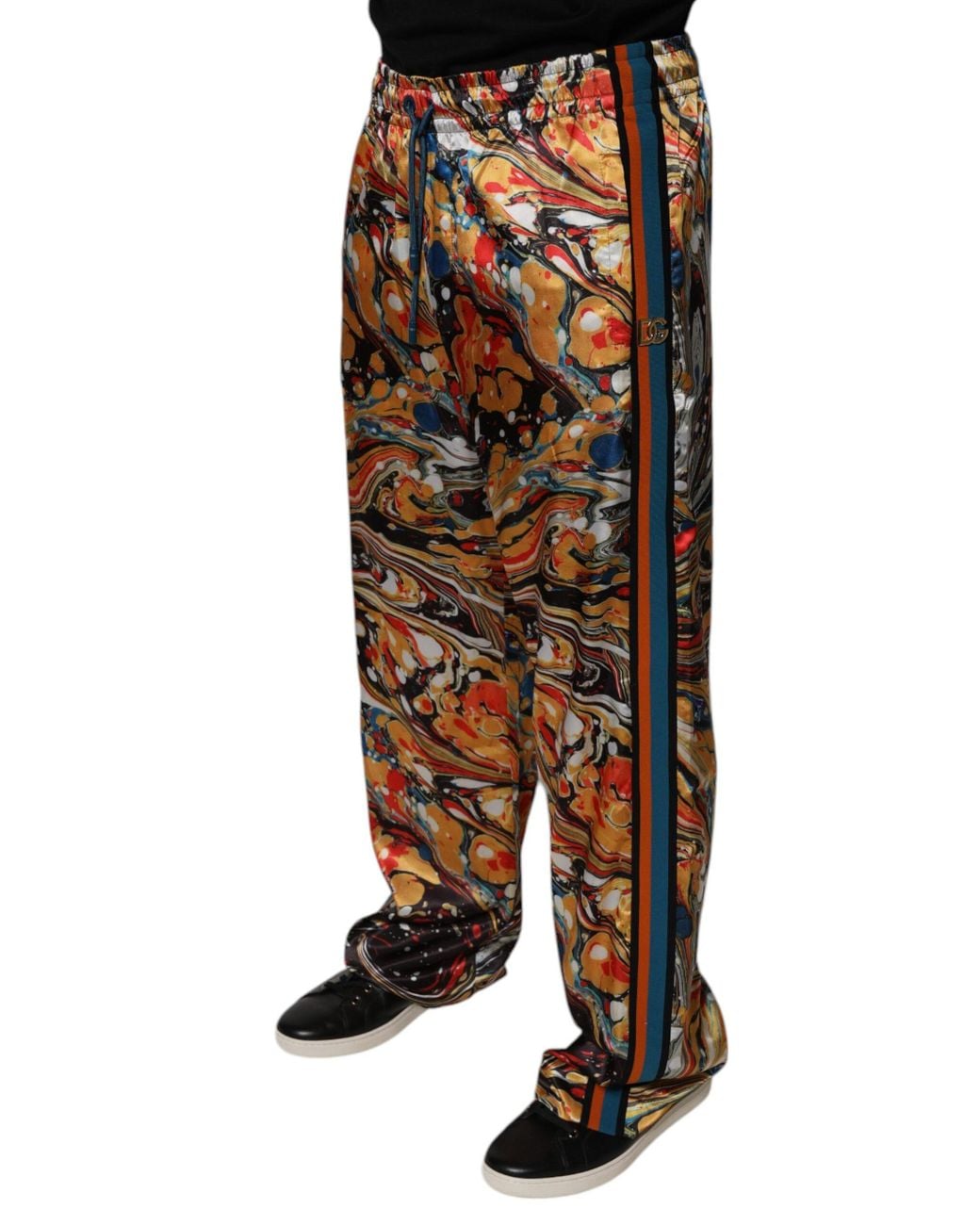 Dolce & Gabbana Black Marble Satin Tracksuit Pants for men