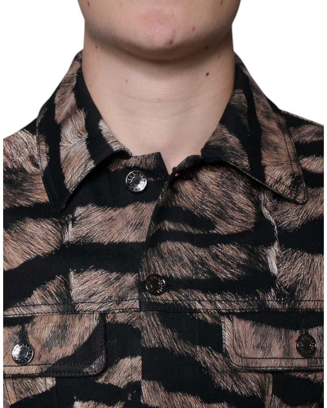 Dolce & Gabbana Black Tiger Button Down Collared Jacket for men