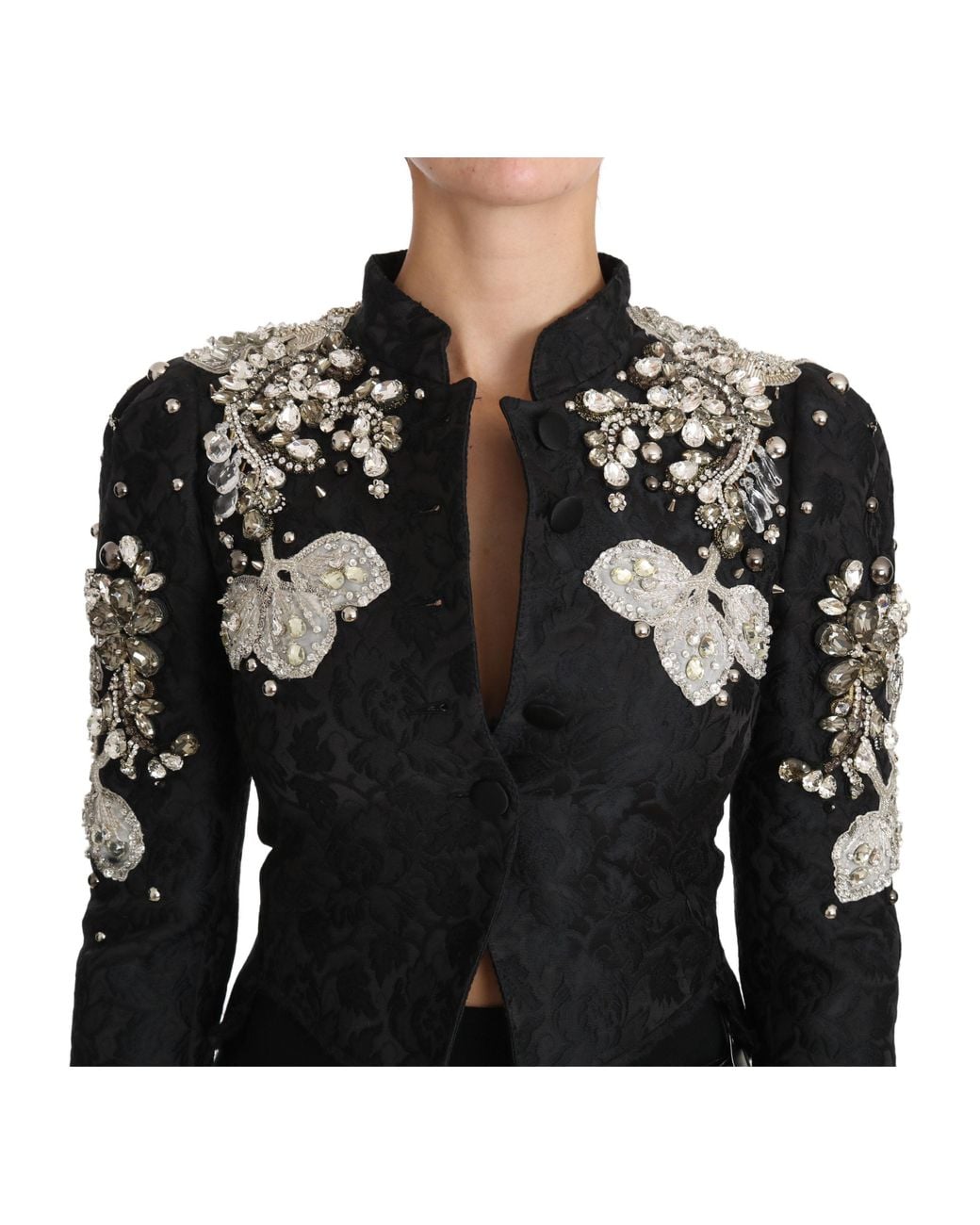 Dolce & Gabbana Black Jacquard Crystal Floral Jacket