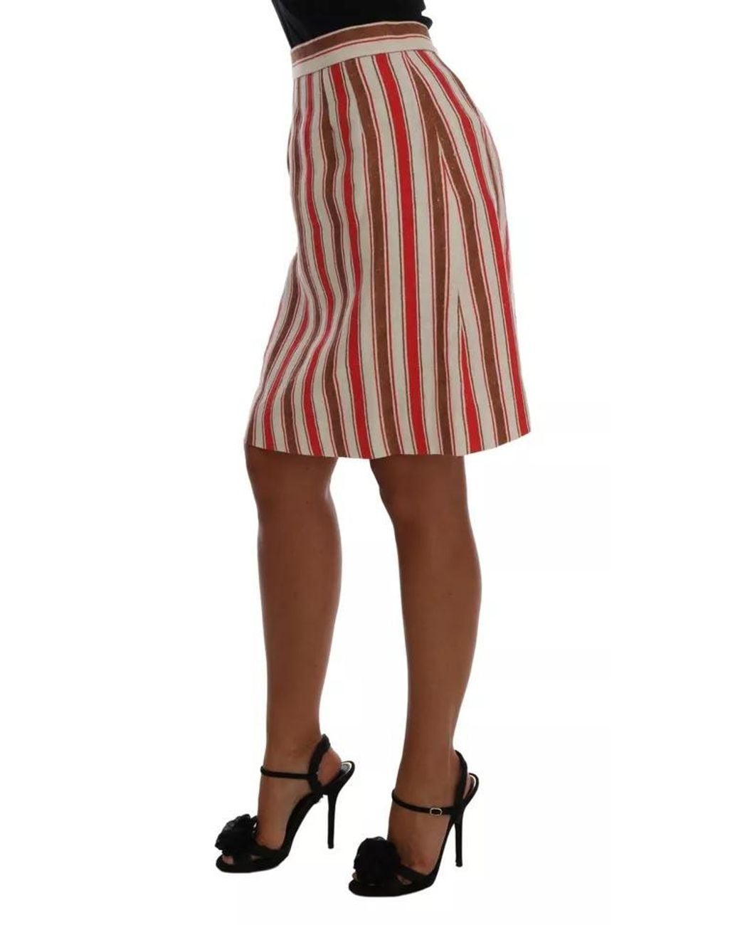 Dolce & Gabbana Red Portofino Stripes Cotton Midi Skirt