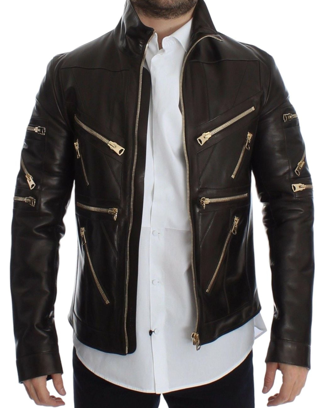 Dolce & Gabbana Black Lambskin Leather Zipper Jacket for men