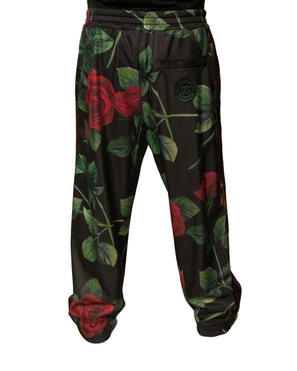 Dolce & Gabbana Black Floral Polyester Jogger Sweatmen's Pants for men
