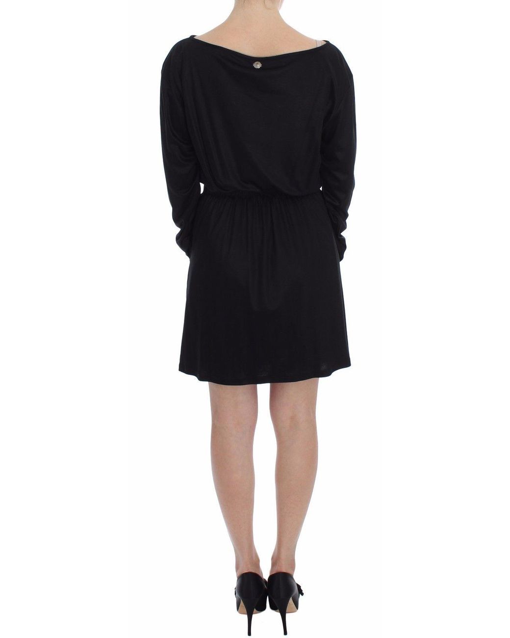 Versace Jeans Black Modal Silk Shift Knee Dress