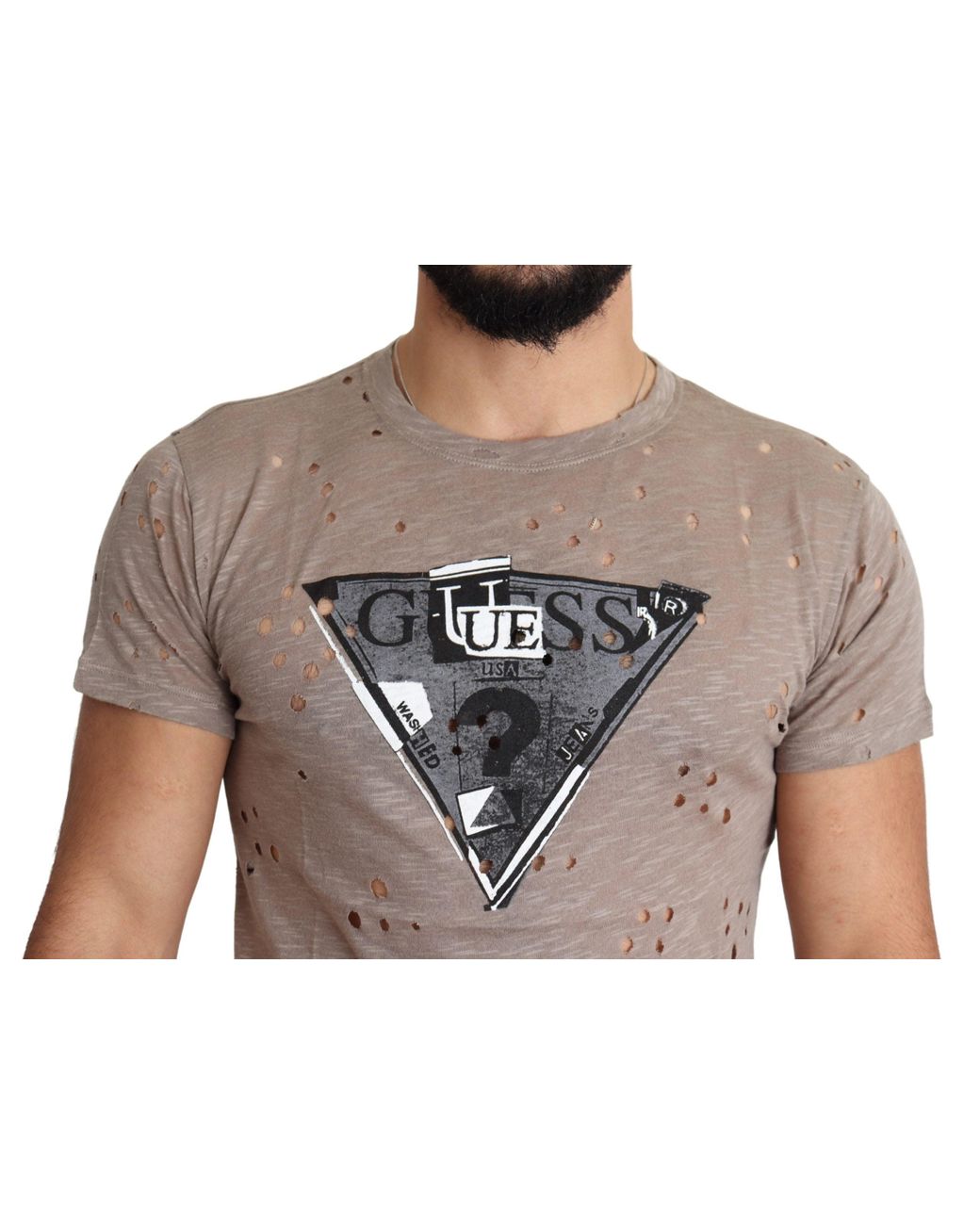 Guess Brown Cotton Stretch Logo Print Casual Perforated T-shirt in Gray for  Men | Lyst