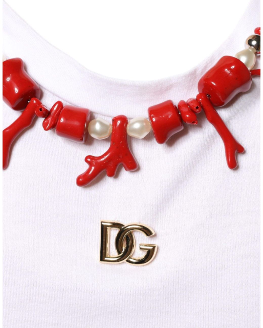 Dolce & Gabbana White Cotton Necklace Embellished T-Shirt for men