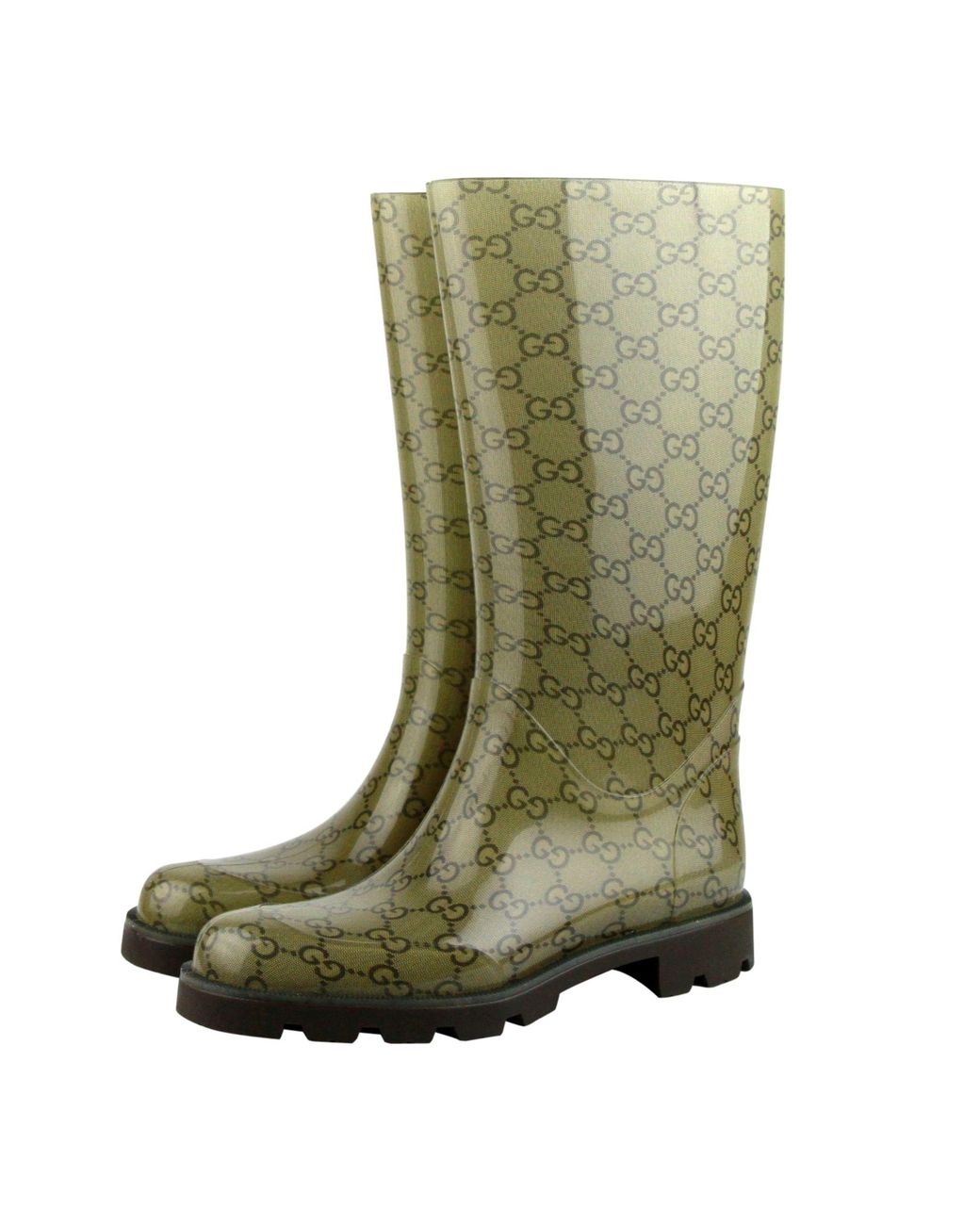 Gucci Green Ssima Pattern Rubber Rain Boots