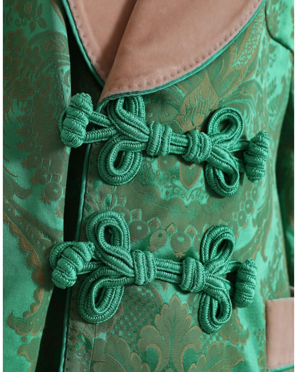 Dolce & Gabbana Green Floral Double Breasted Coat Jacket
