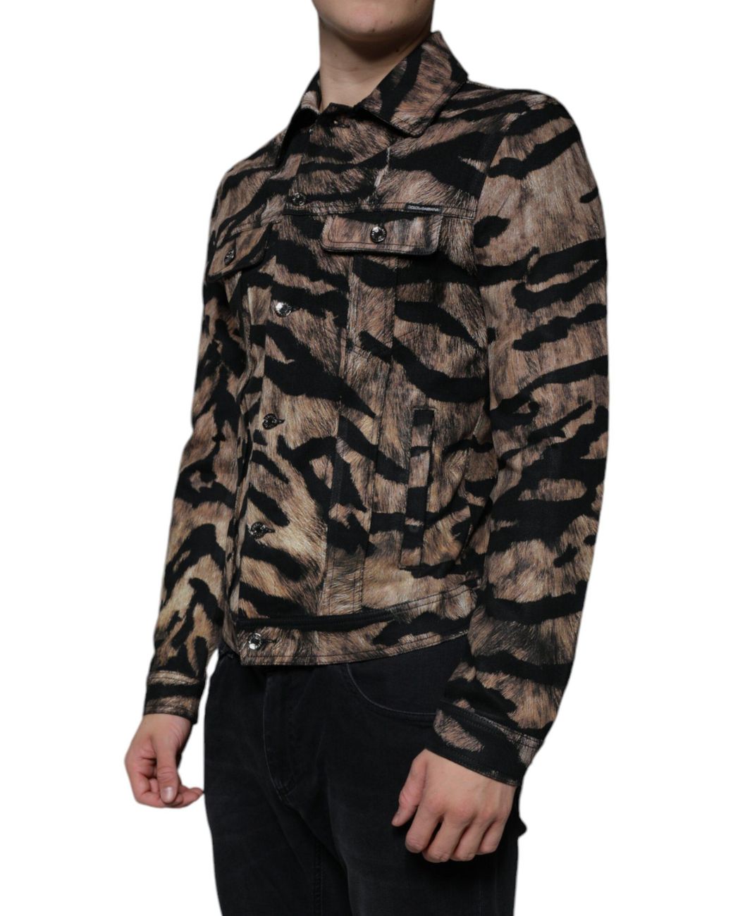 Dolce & Gabbana Black Tiger Button Down Collared Jacket for men