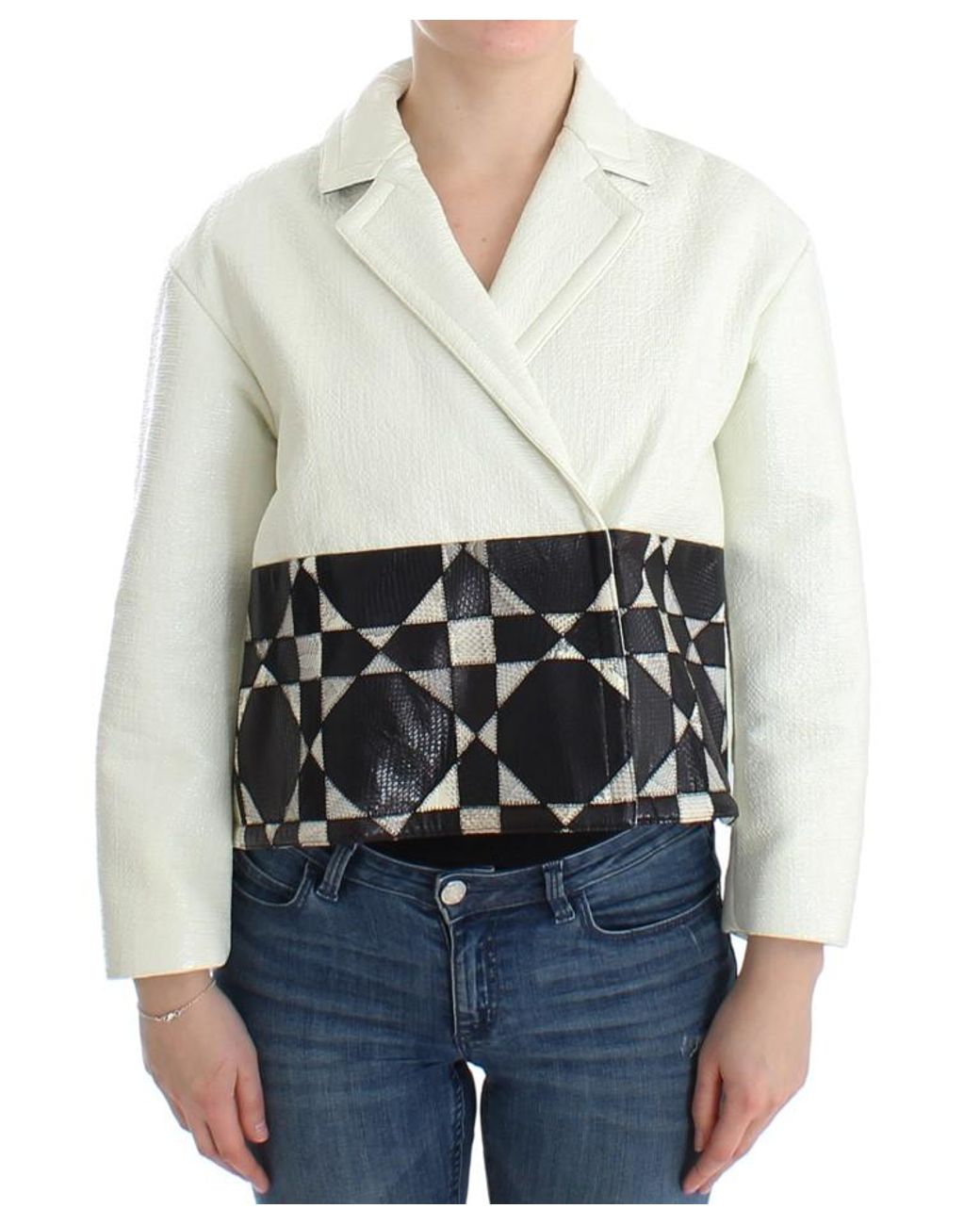 Andrea Pompilio White Cropped Leather Jacket