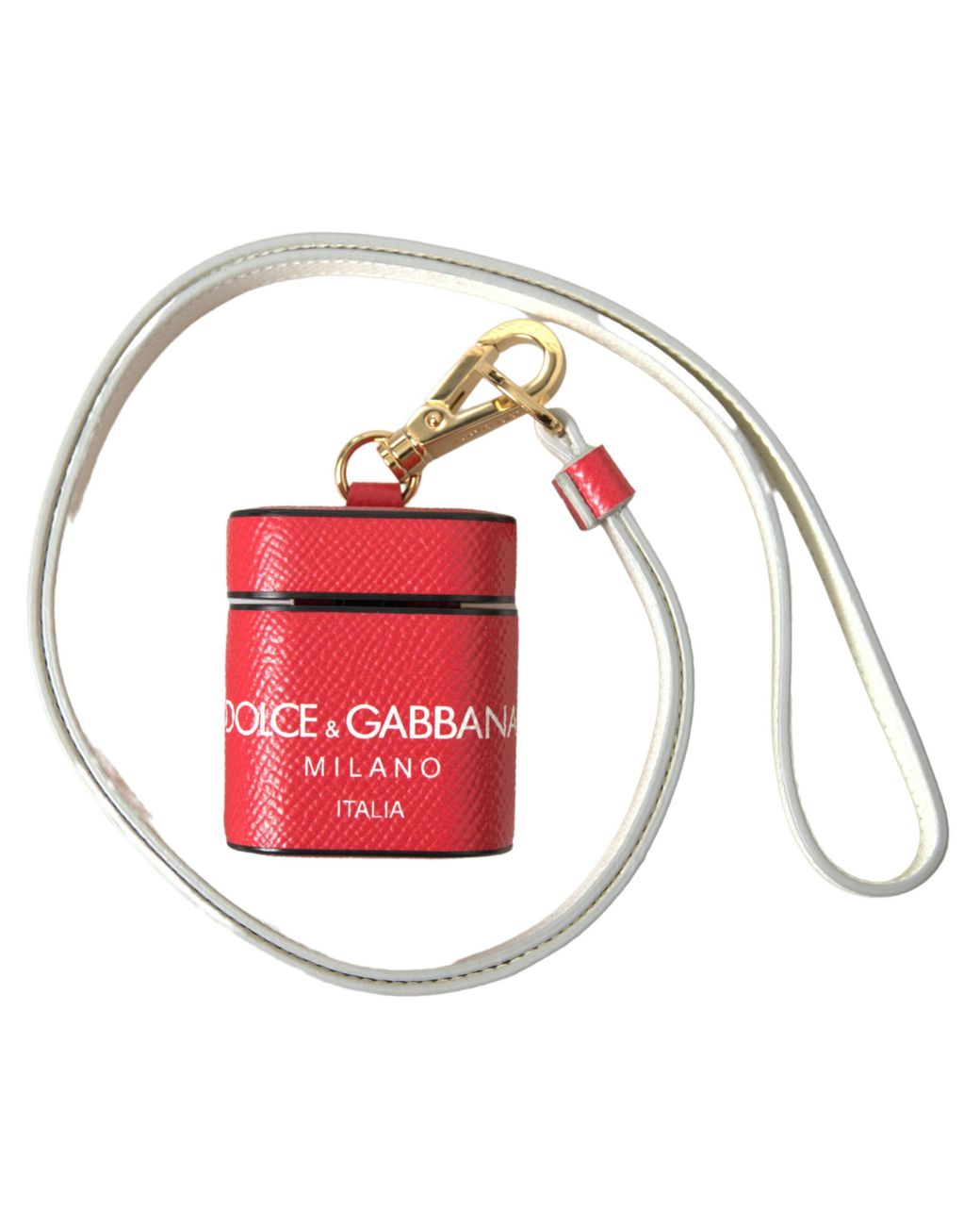Dolce & Gabbana Red Leather Tone Metal Logo Print Strap Airpods Case Calf Accessory