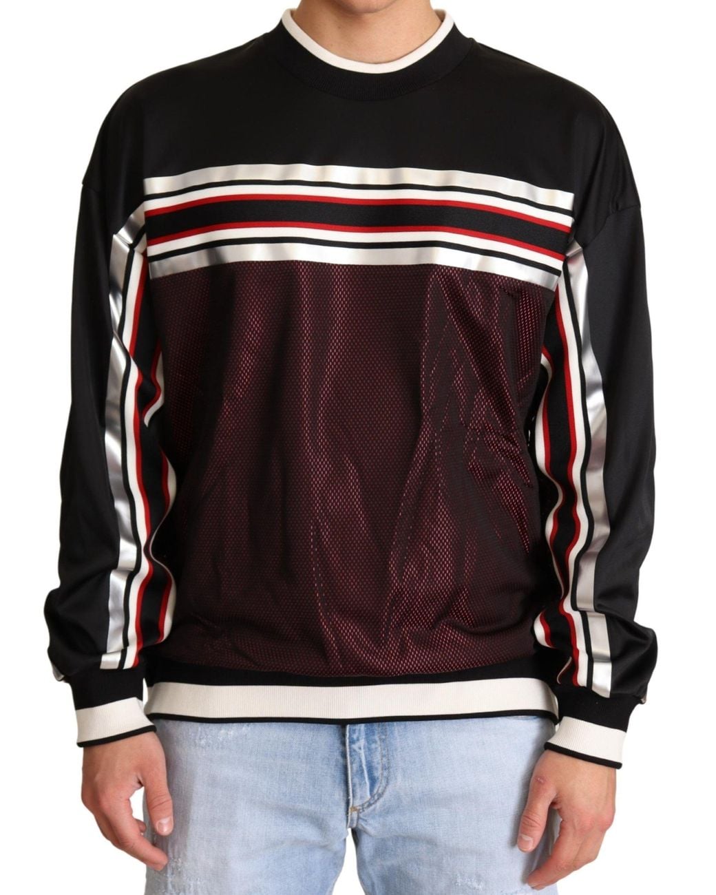 Dolce & Gabbana Black Mesh Sport Pullover Crewneck Sweater for men